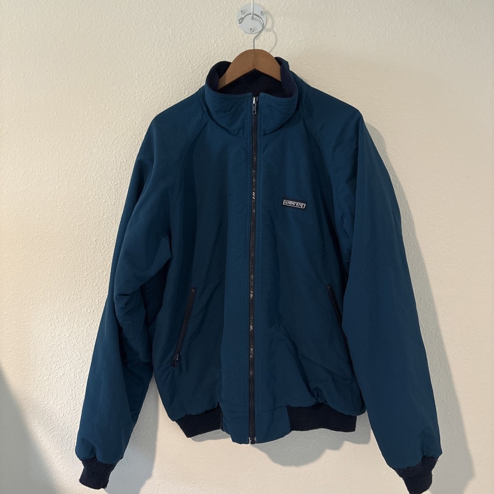 Lands' End Squall Jacket Mens XL Teal Blue  Fleece Lined Vintage Made in USA